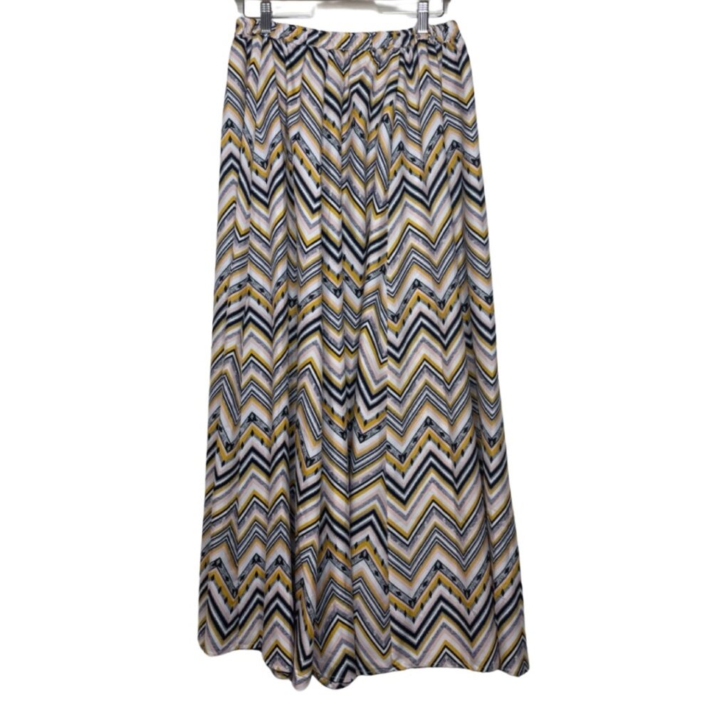 J GEE | Women's Bohemian Blue & Yellow Chevron Striped Maxi Skirt | Size L